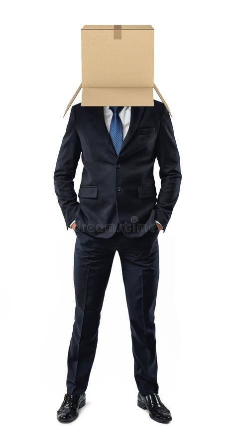 Businessman standing with cardboard box on his head royalty free stock image