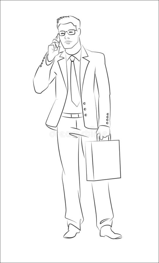 Businessman Standing. Outline Sketch. Vector Illustration Isolated