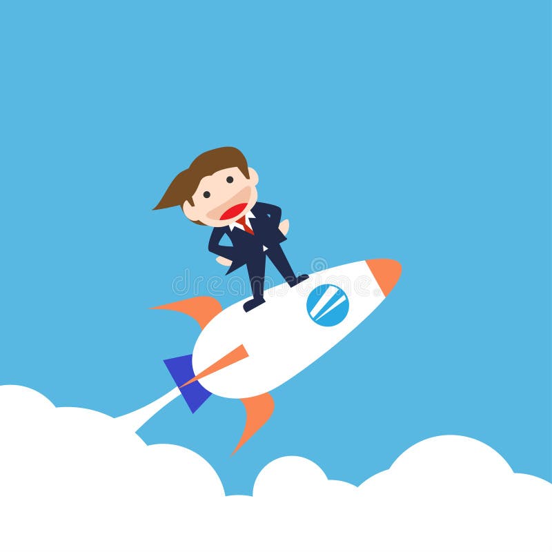 Businessman Standing the rocket , Vector cartoon stock illustration Businessman Standing the rocket , Vector cartoon stock illustration