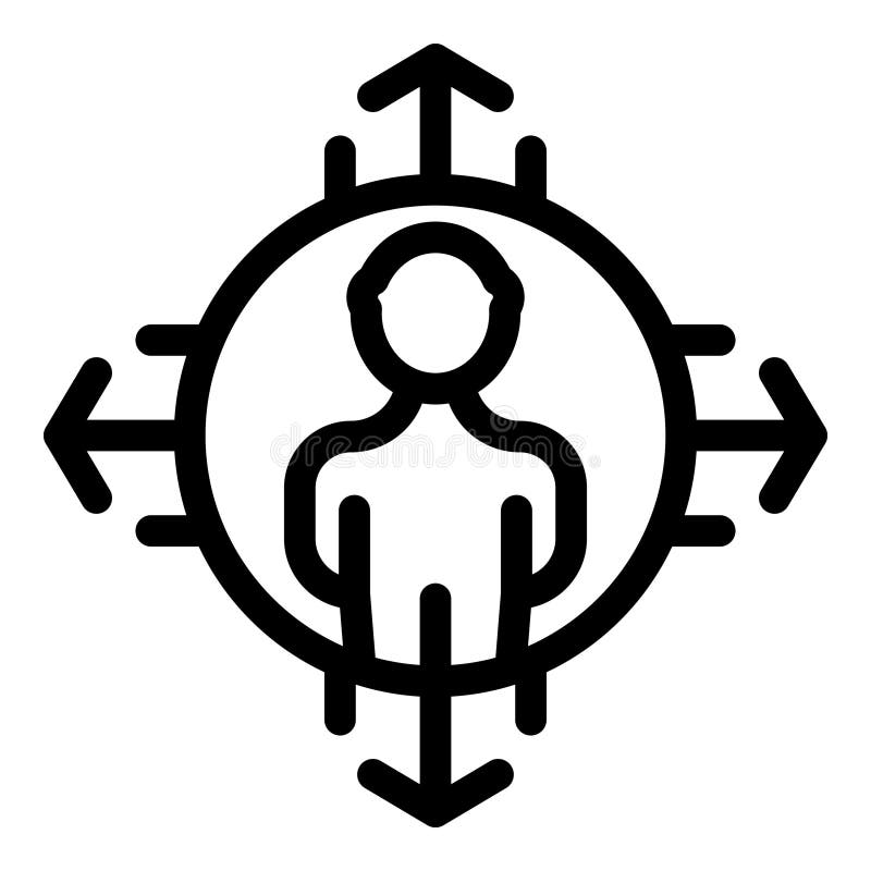 Om de afaceri în picioare înconjurat de săgeți indicând în direcții diferite royalty free illustration