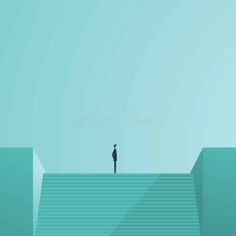 Businessman standing on top of stairs as a symbol of business leadership, career success, ambition and achievement. stock illustration Businessman standing on top of stairs as a symbol of business leadership, career success, ambition and achievement. stock illustration