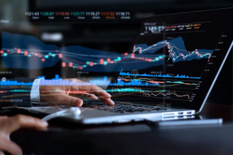 Businessman with statistic graph of stock market financial stock image