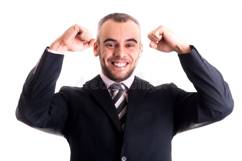 Businessman succesfull smile with hands up