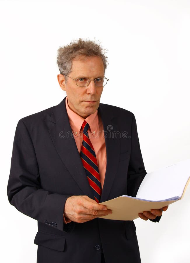 Businessman in financial occupation, reading report. Standing file folder stock images, royalty-free photos and pictures