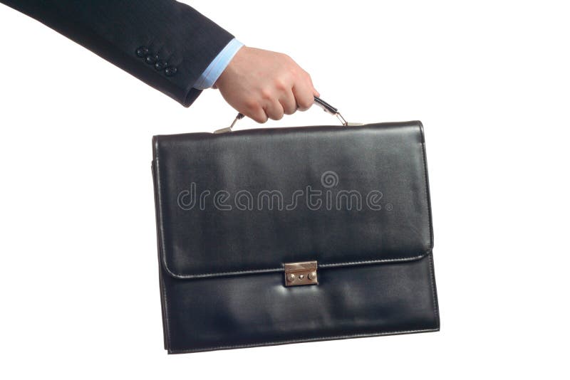 Businessman with a suitcase against white background. Male hand holding businessman stock images, royalty-free photos and pictures