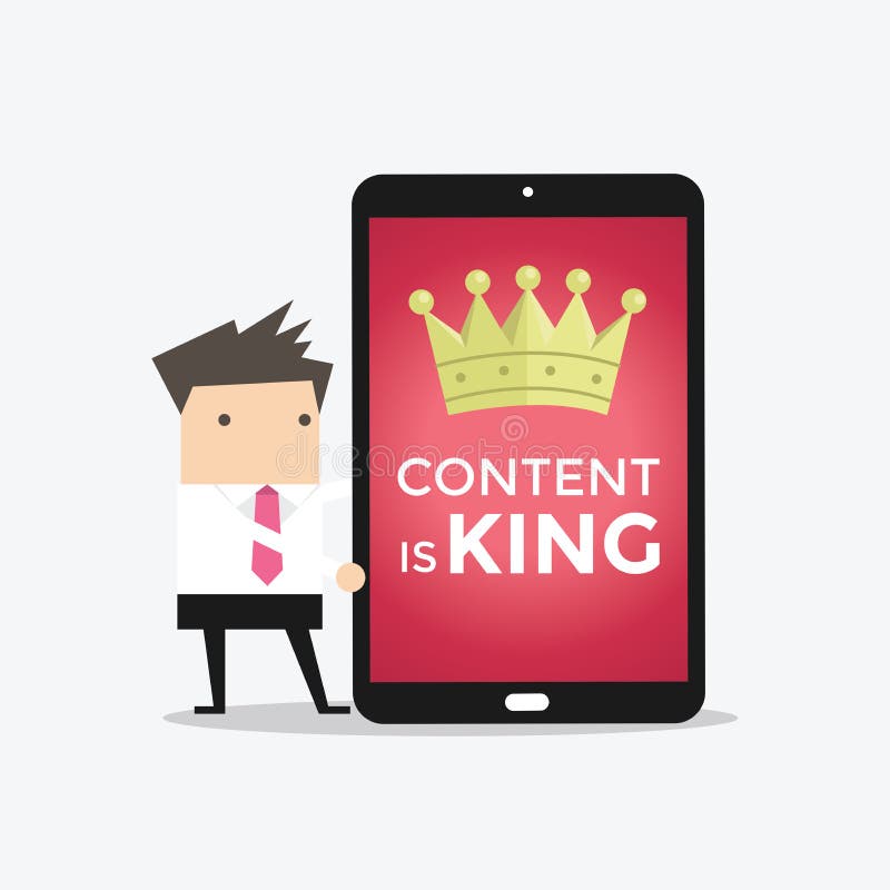 Businessman with tablet words CONTENT IS KING stock illustration Businessman with tablet words CONTENT IS KING stock illustration