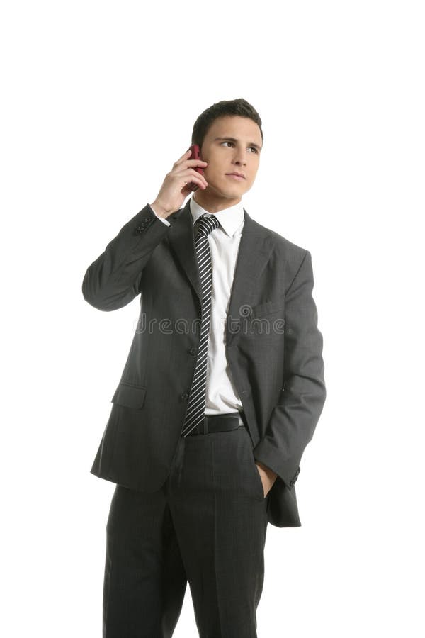 Businessman talking with cell mobile phone stock image