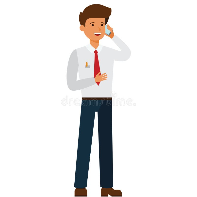 Businessman talking on mobile phone cartoon flat vector illustration concept on isolated white background