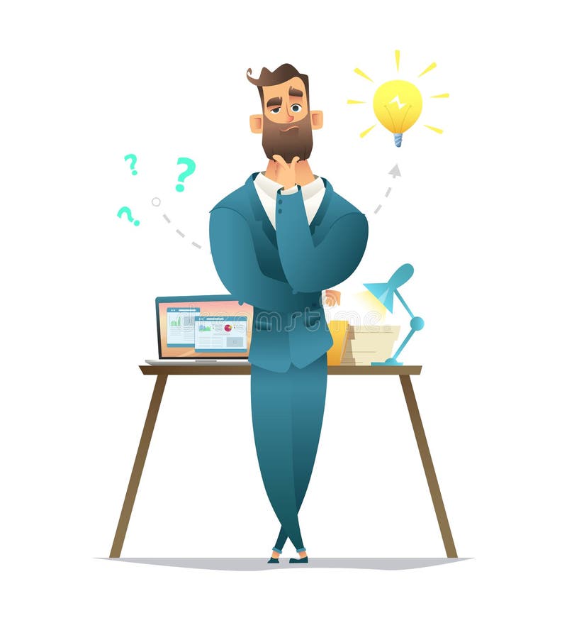 Businessman Thinking. Thinking Man Surrounded by Question Marks and Idea  Stock Vector - Illustration of confused, question: 104780454