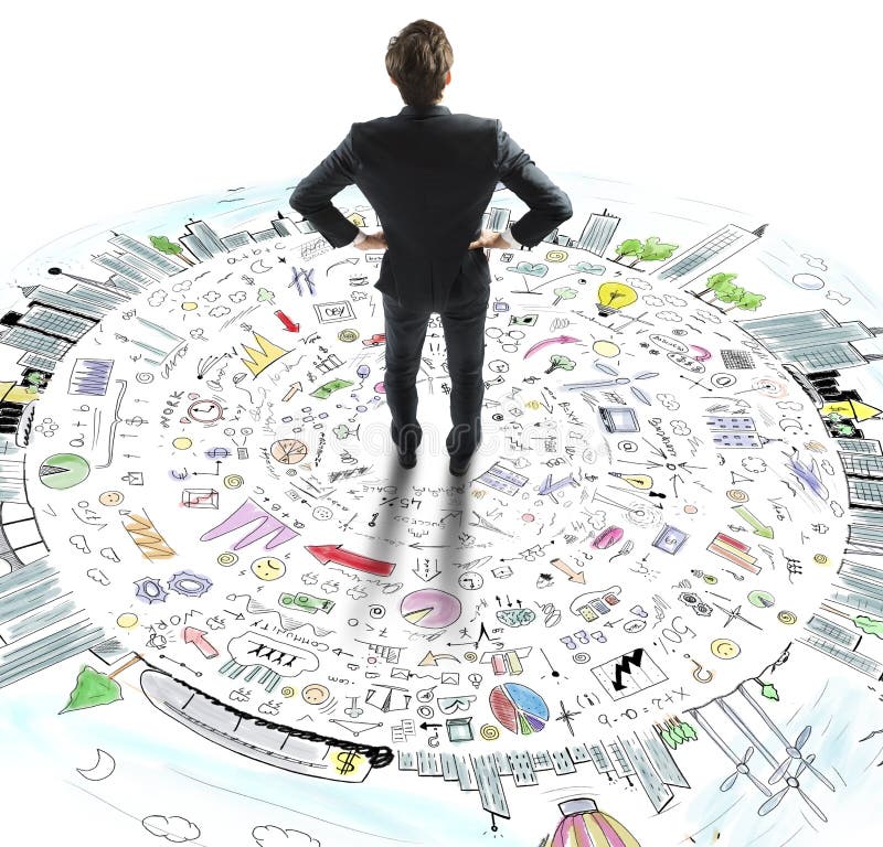 Businessman thinks business world royalty free stock photo Businessman thinks business world royalty free stock photo
