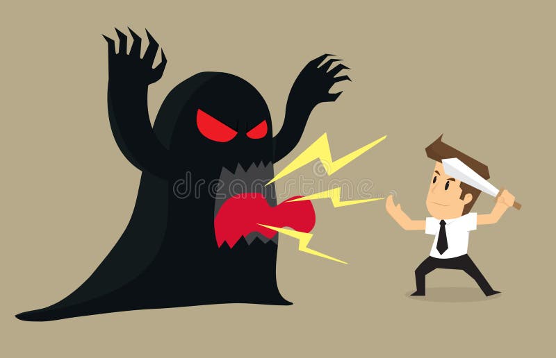 Businessman To Fight the Devil Problems and Obstacles Stock Vector