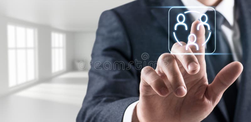 Businessman touches virtual communication icon