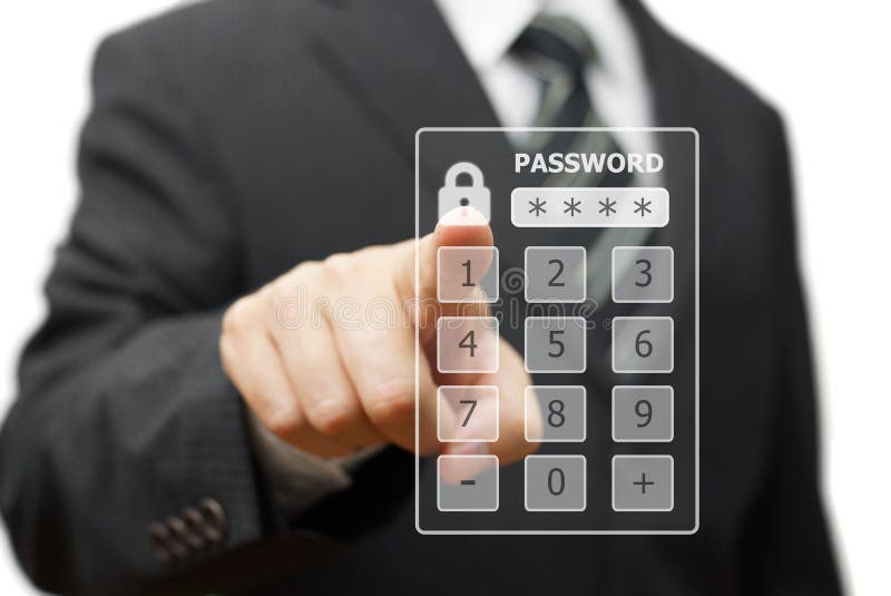 Businessman touching authorization interface window with a pas royalty free stock photography