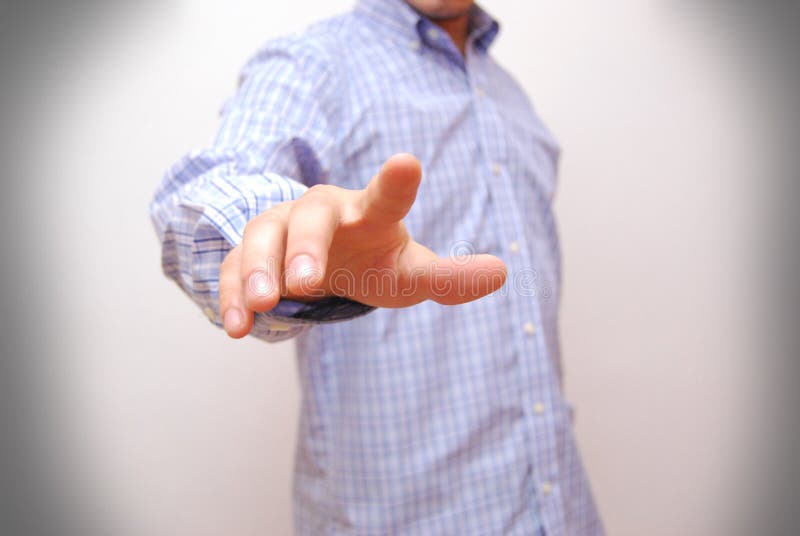 Businessman touching digital screen with finger