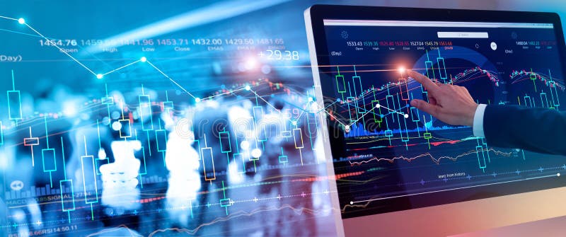 Businessman touching stock market chart to check and analyzing market data stock market royalty free stock photo