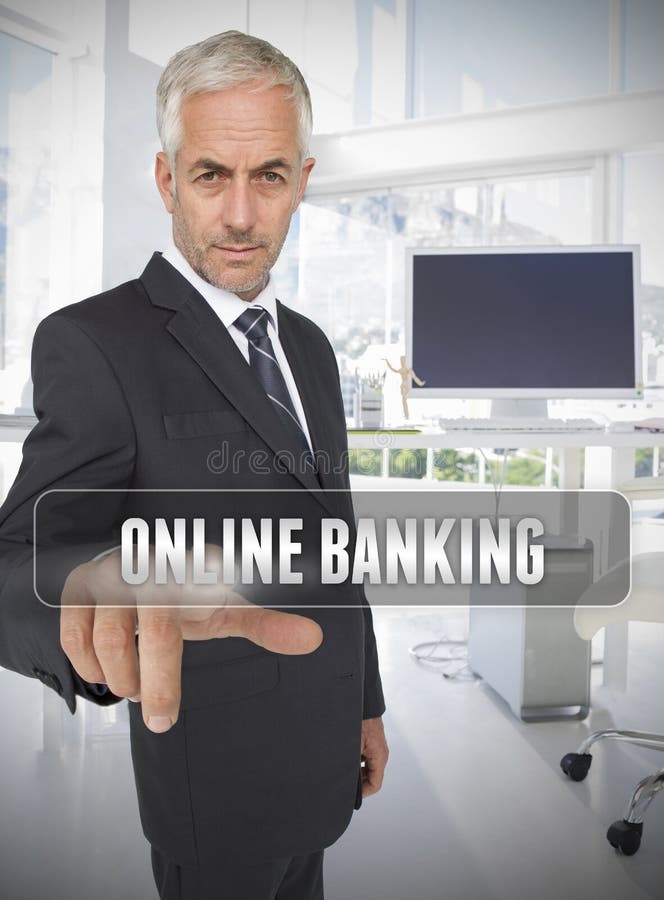 Businessman touching the term online banking royalty free stock photos Businessman touching the term online banking royalty free stock photos