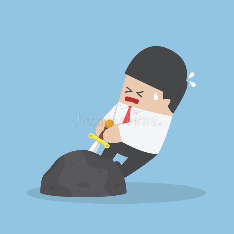 Businessman try to pull sword from stone royalty free illustration Businessman try to pull sword from stone royalty free illustration