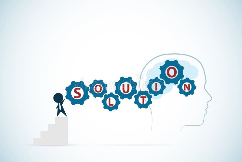 Businessman turning gears with brain and head outline, solution and business concept vector illustration Businessman turning gears with brain and head outline, solution and business concept vector illustration