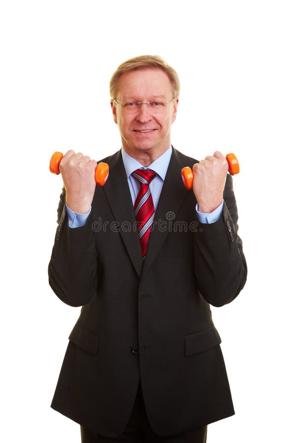 Businessman with two dumbbells