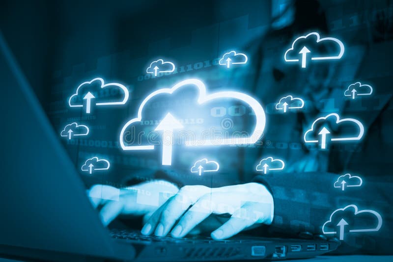 Businessman use laptops with concept storing data of networks and intelligent systems clouds computing, futuristic digital 4.0, stock photo Businessman use laptops with concept storing data of networks and intelligent systems clouds computing, futuristic digital 4.0, stock photo