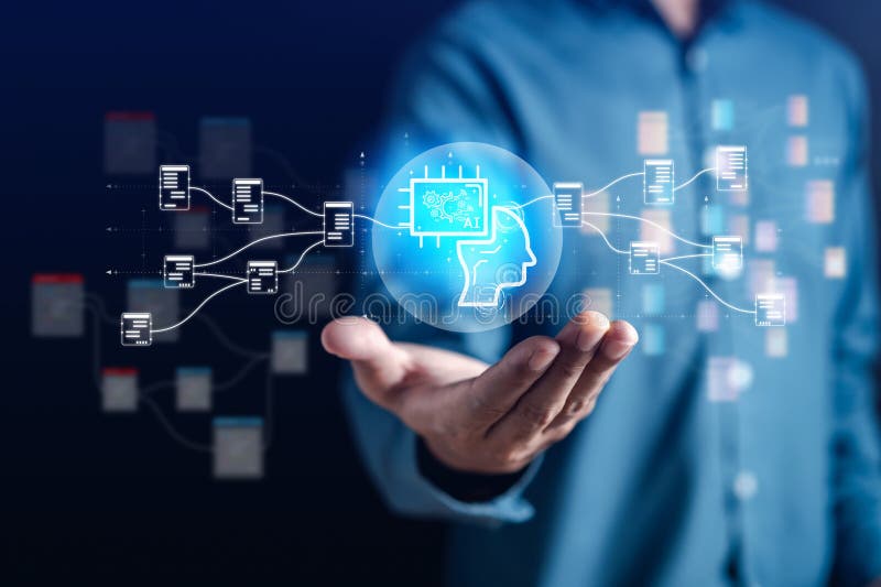 Businessman using ai technology for data analytics, Artificial Intelligence generate. Futuristic technology, robot in online stock photos