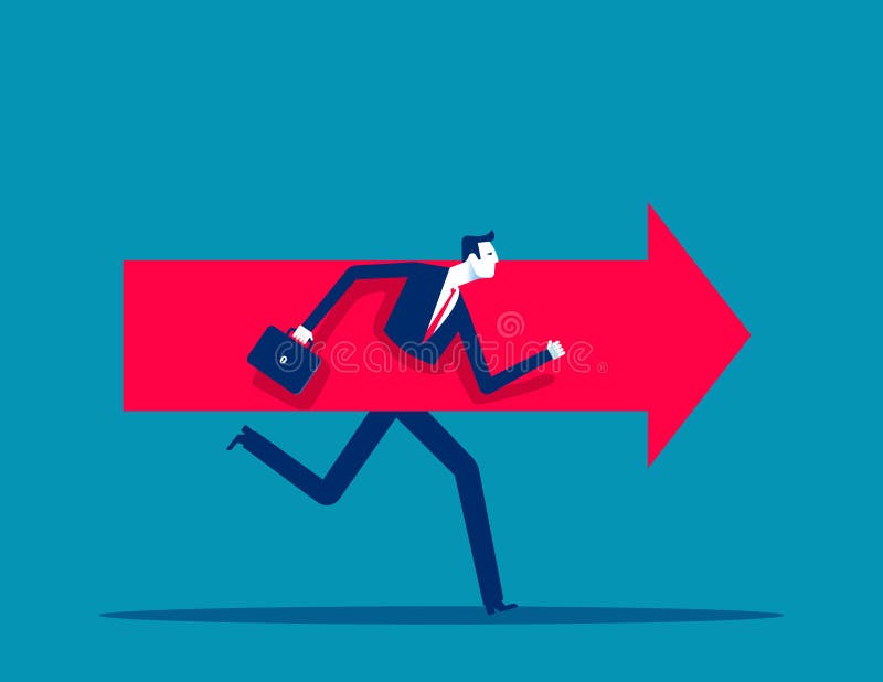 Businessman using arrows as motivation to move forward. Business development vector concept.