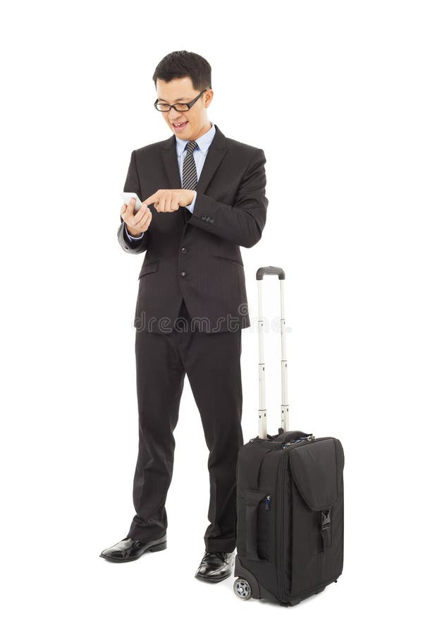 Businessman Using a Cell Phone with Briefcase Stock Photo Image of