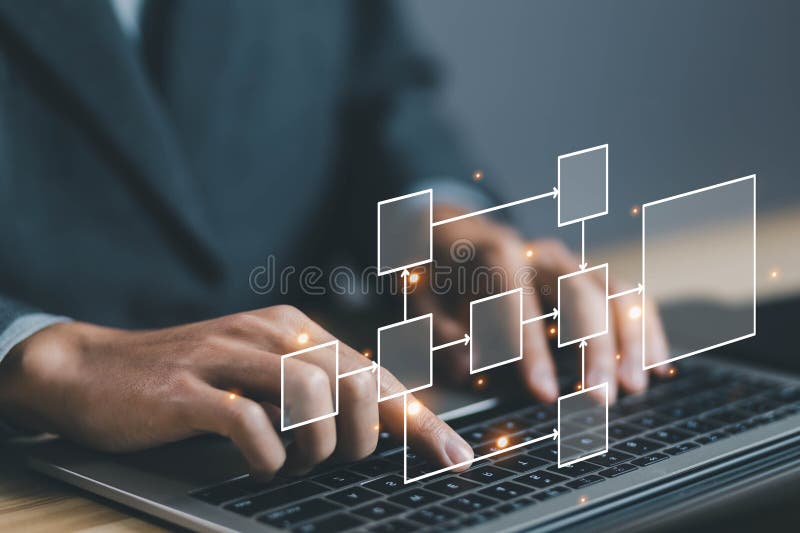 Businessman Using Computer Show Organigram or Diagram Algorithm Flow To ...