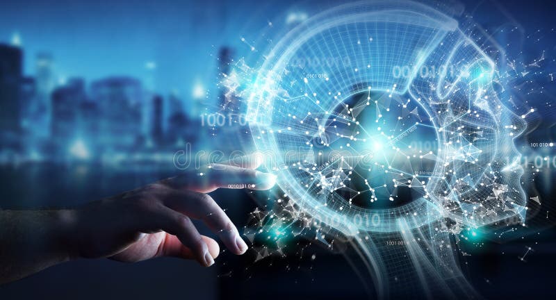 Businessman using digital artificial intelligence interface 3D r stock illustration
