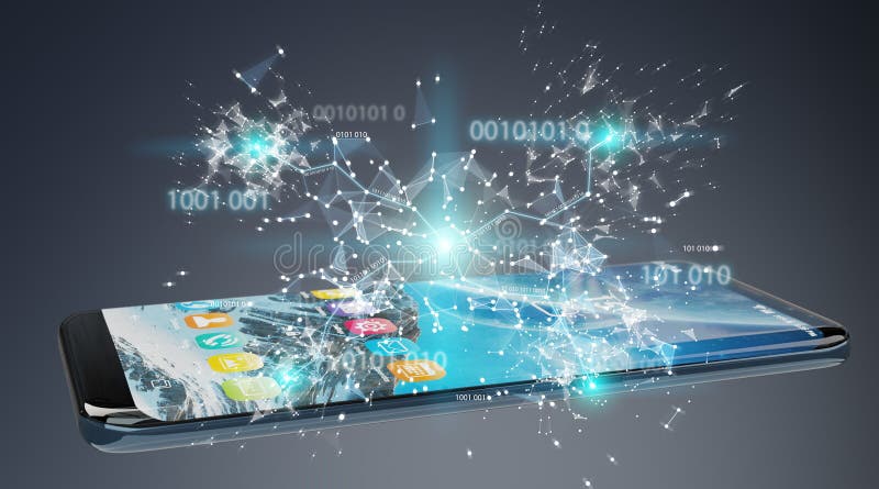 Businessman using digital binary code on mobile phone 3D renderi vector illustration Businessman using digital binary code on mobile phone 3D renderi vector illustration