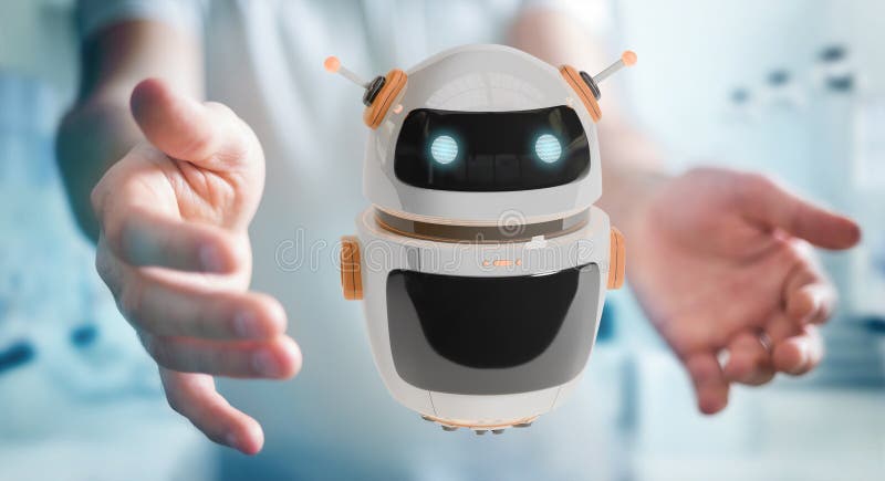 Om de afaceri care utilizează aplicația robot chatbot 3d digitală pentru redare vector illustration