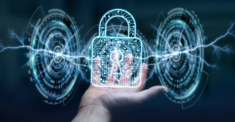 Businessman using digital padlock to secure his datas 3D rendering royalty free illustration