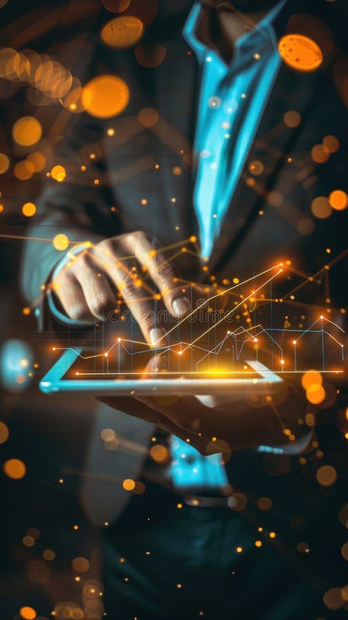 Businessman using a digital tablet with a 3d graph diagram on the screen vector illustration
