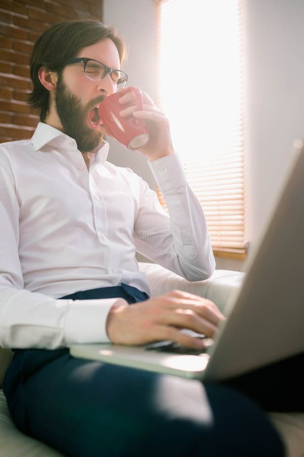 Businessman using laptop on the couch stock images Businessman using laptop on the couch stock images