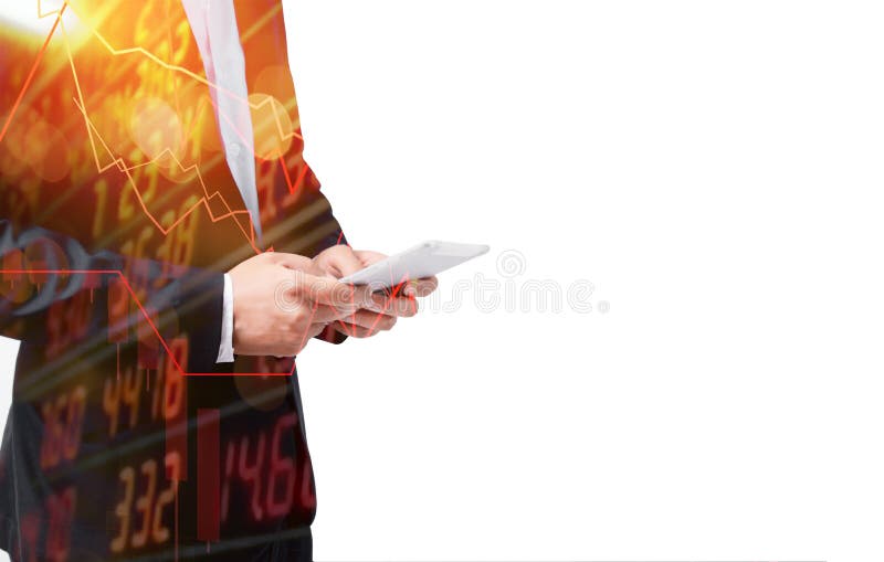 Businessman using the tablet.He paranoid world of economy finance stock graph and marketing.Depress from Circuit breaker, Problem stock photos