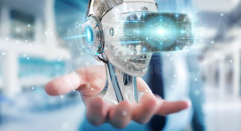 Businessman using virtual reality and artificial intelligence 3D rendering vector illustration