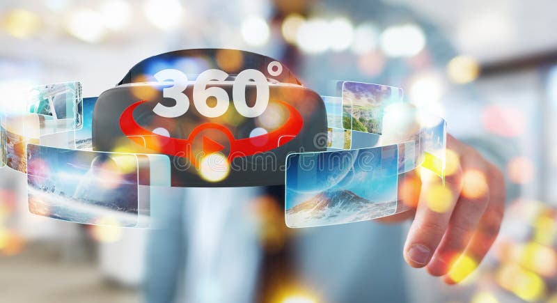 Businessman using virtual reality glasses technology 3D rendering stock illustration