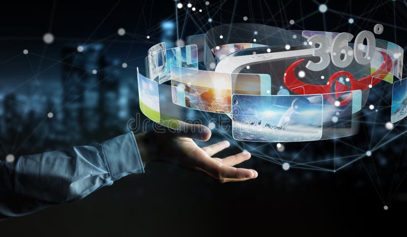 Businessman using virtual reality glasses technology 3D rendering vector illustration