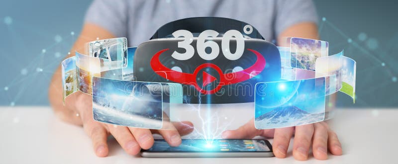 Businessman using virtual reality glasses technology 3D rendering royalty free illustration