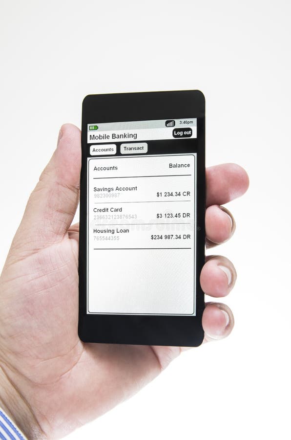 Businessman views mobile banking details royalty free stock photo