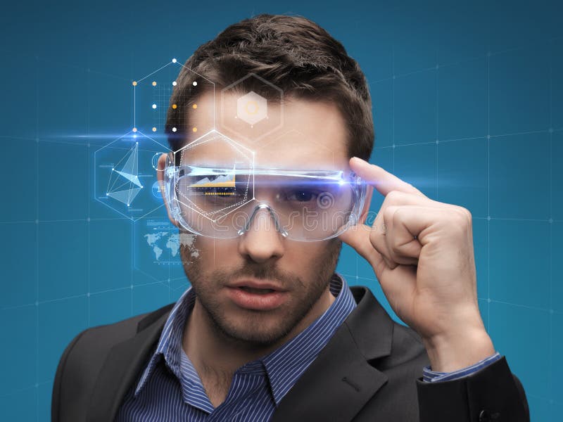 Businessman in Virtual Glasses Stock Image - Image of gadget ...
