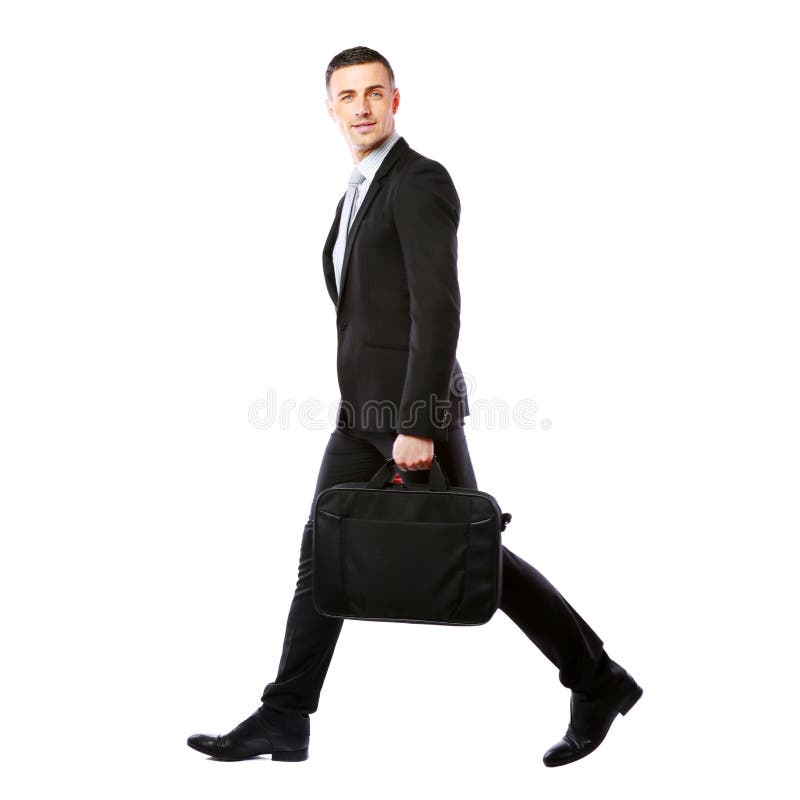 Businessman Walking with Laptop Bag Stock Image - Image of ...