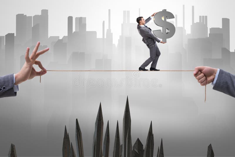 The businessman walking on tight rope royalty free stock photography The businessman walking on tight rope royalty free stock photography