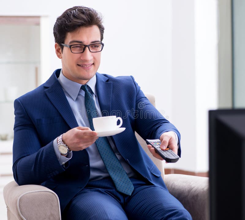 Businessman Watching Tv in the Office Stock Photo Image of manager