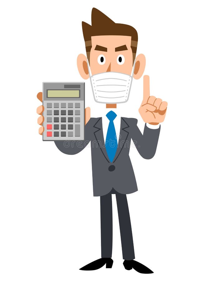 A Businessman Wearing Mask Show and Explain the Calculator Stock - Illustration of calculator, number: