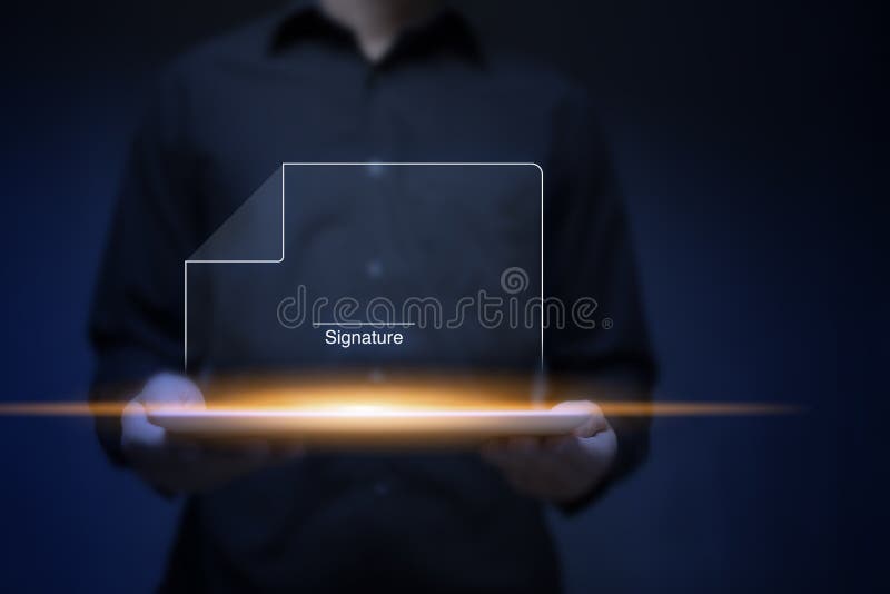 Businessman, work from home, handling documents, E-signing, signing digital contracts electronic signing electronic signature stock photo