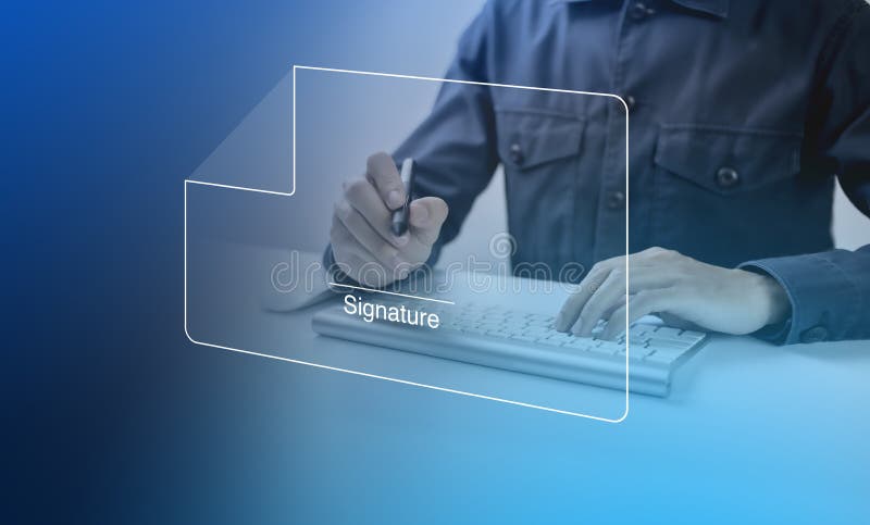 Businessman, work from home, handling documents, E-signing, signing digital contracts electronic signing electronic signature thro stock photos