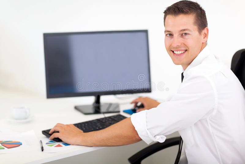 Businessman working computer stock photo