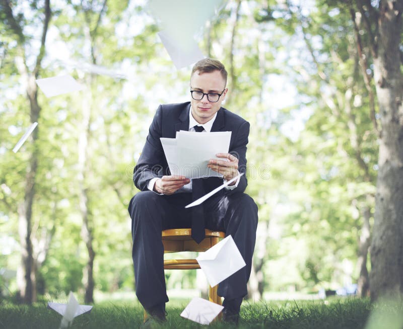 Businessman working in the forest stock photography Businessman working in the forest stock photography