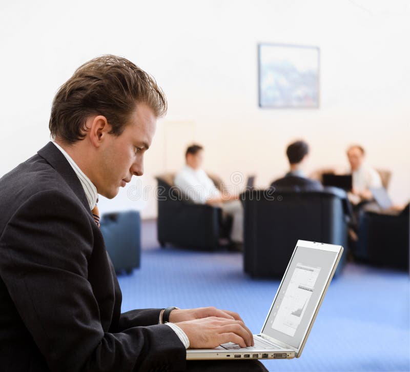 Businessman working on laptop royalty free stock photos